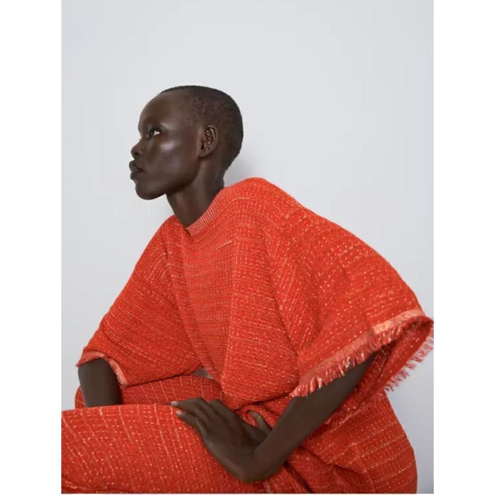 Zara Womens Red‎ Orange Textured Knit Sweater with Metallic Thread Size M